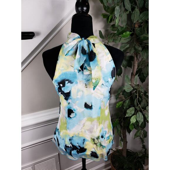 BCX Tank Top Women's Small Halter Neck Sleeveless Beautiful Ruffle Watercolor - Picture 8 of 10